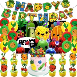 Hey Bear Sensory Fruit Theme Children's Birthday Party Decoration Supplie Cartoon Fruit Banner Backdrop Cake Copper Balloon Gift