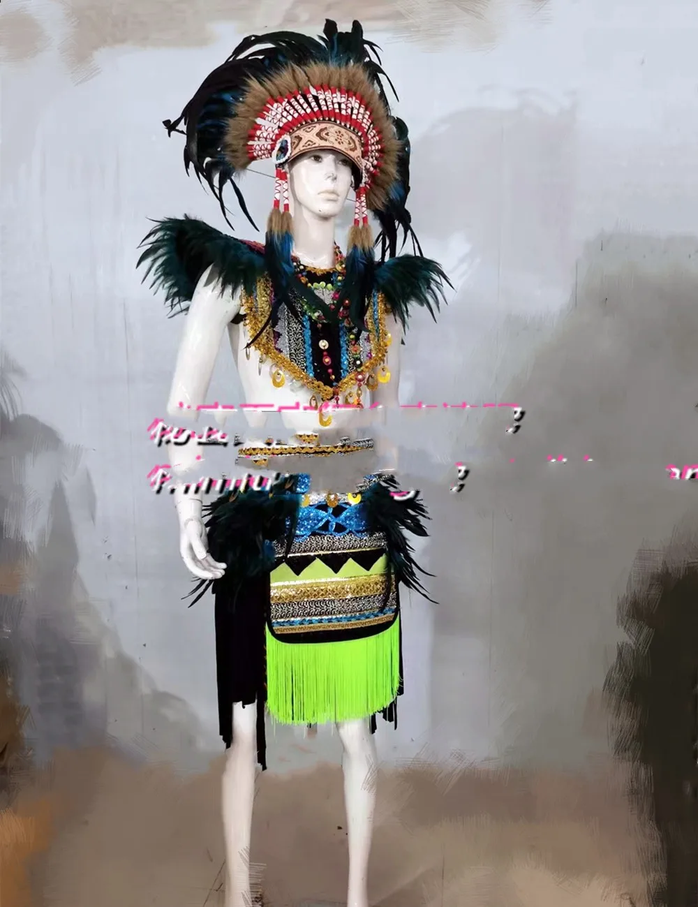 Nightclub Bar African Tribe Jungle Party Indian Tribe Male GOGO Feather Headgear Performance Clothing