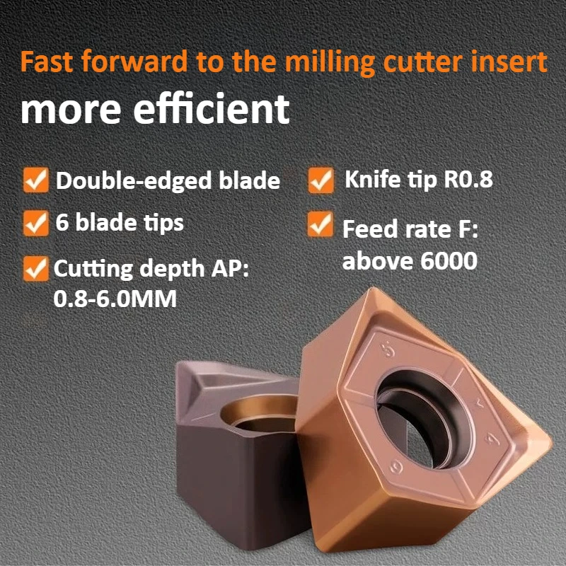 10PCS WNMU080608 Double Sided Hexagonal Fast Feed Carbide Inserts, WNMU 080608 Milling Cutter Tool for MFWN90