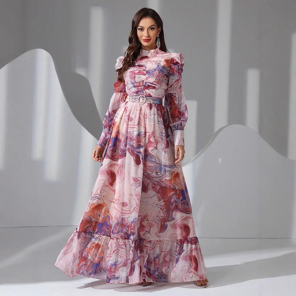 1719 vestido feminino estampado de manga comprida, elegante, festa, vestido longo, goth 2025, vestido de verão, robe, festa feminina