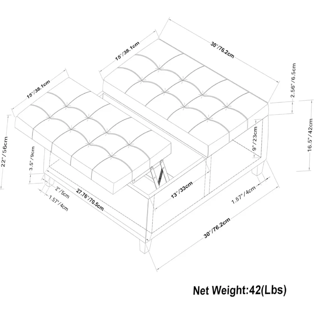 Harrison 30 Inch Wide Transitional Square Small Coffee Table Storage Ottoman In Distressed Brown Vegan Faux Leather, Assembled,