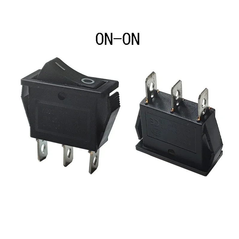 KCD3 ON ON 3Pin Rocker Switch No Light Single Pole Panel Hole 10.5x29mm Boat Seesaw Switch 16A 250V / 20A 125V AC Black