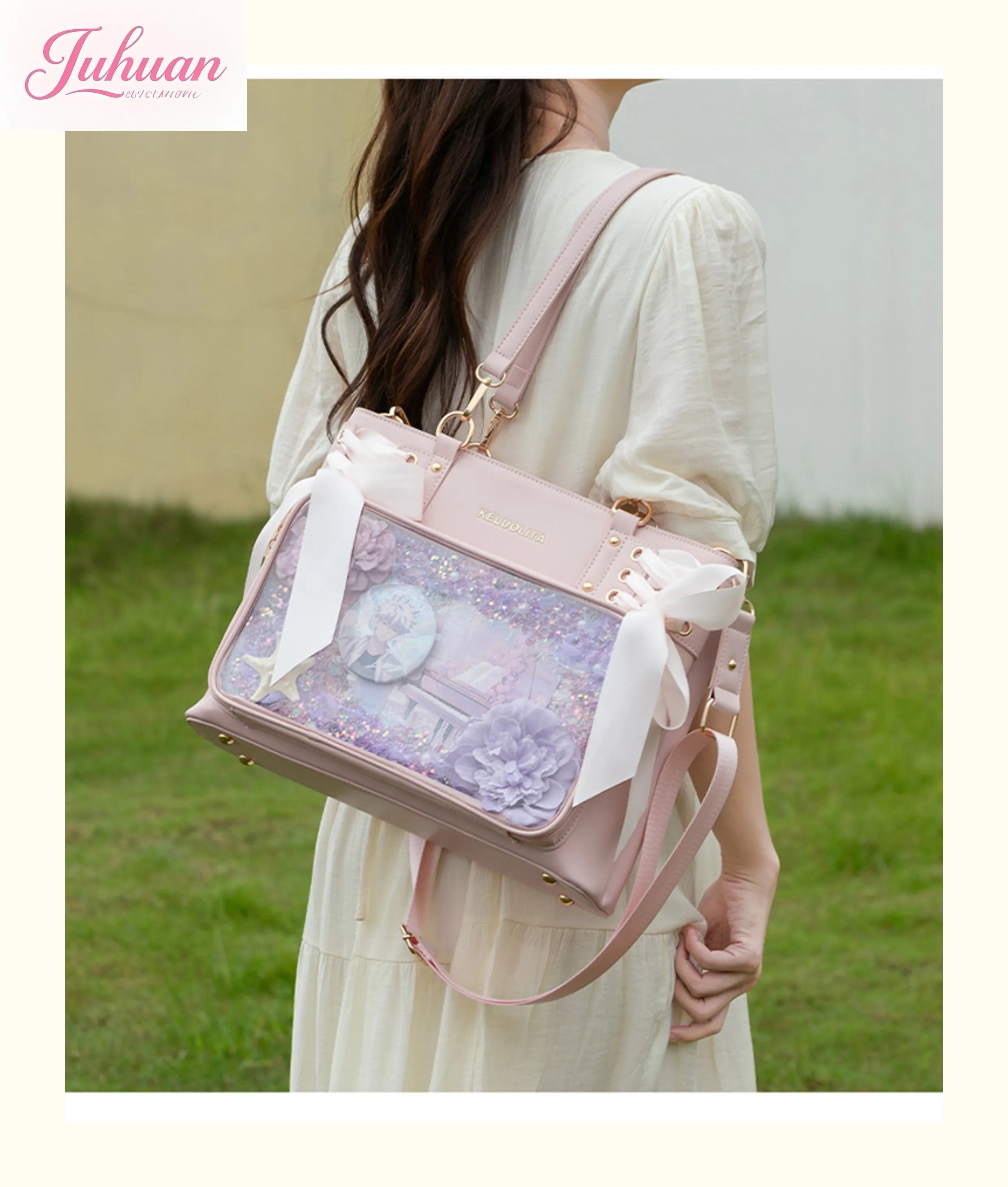 

Japanese Original bow ribbon lta bag women's large capacity college wind tote bag sweet Lolita portable shoulder messenger bag