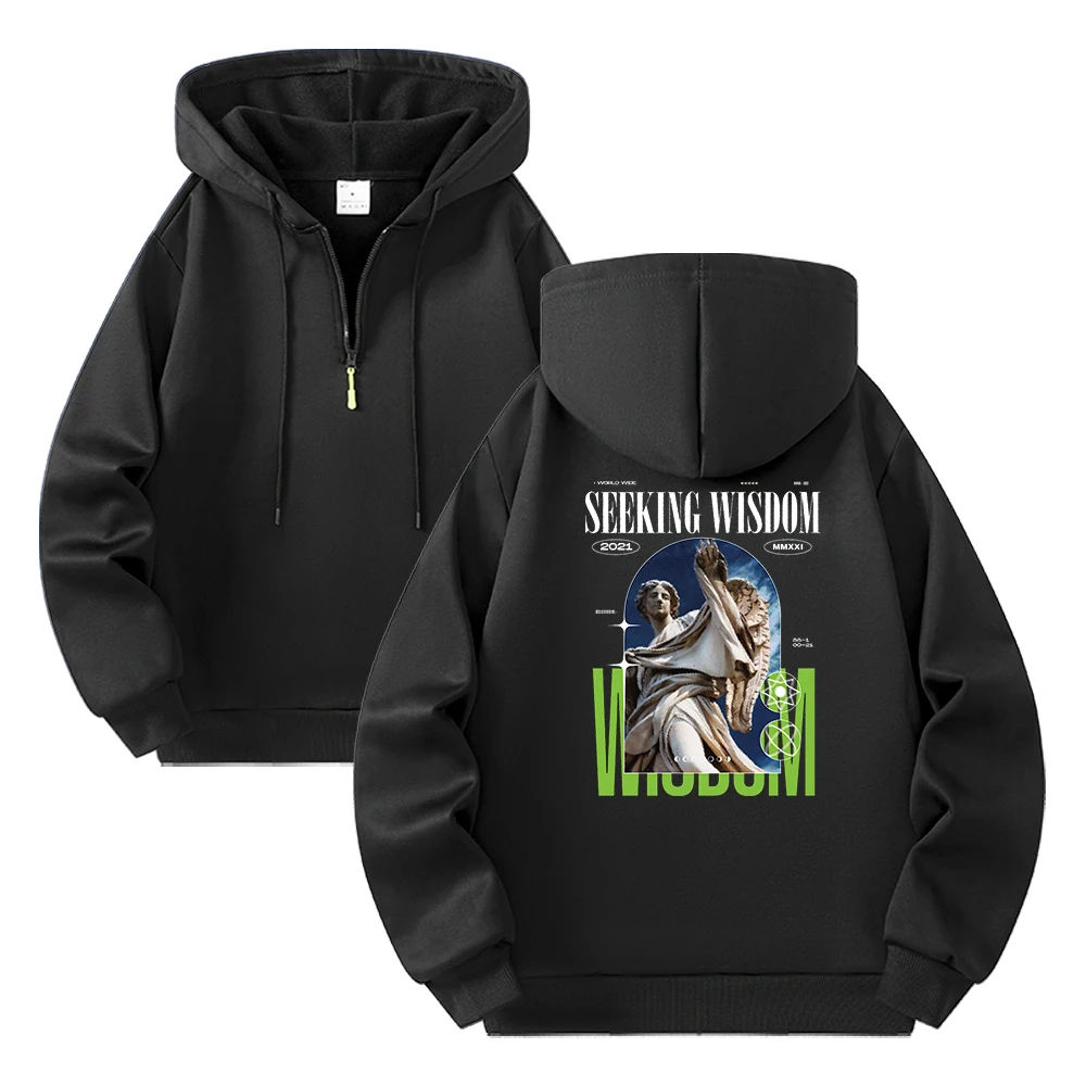 Y2K Unisex Half Zip Hoodie Pullover Arch Frame Angel Statue Print Sweatshirt Casual Daily Long Sleeve Streetwear Hoodies