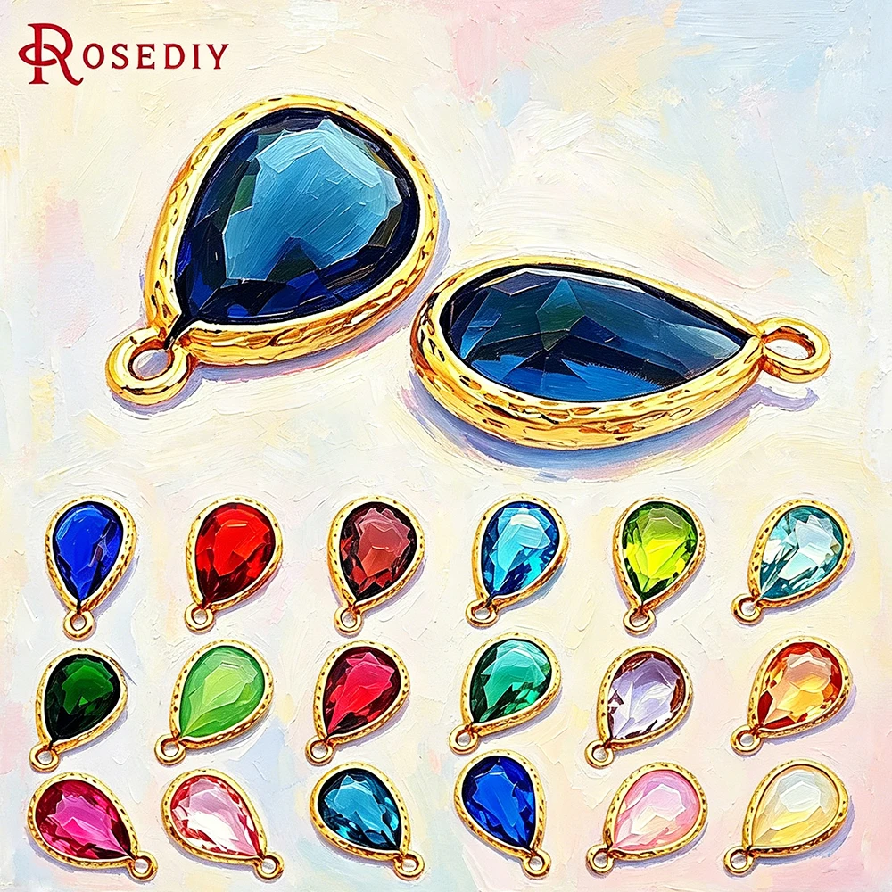 

10PCS 10x14MM 18K Gold Color Brass and Glass Tear Drop Shape Charms Pendants High Quality Jewelry Making Diy Findings