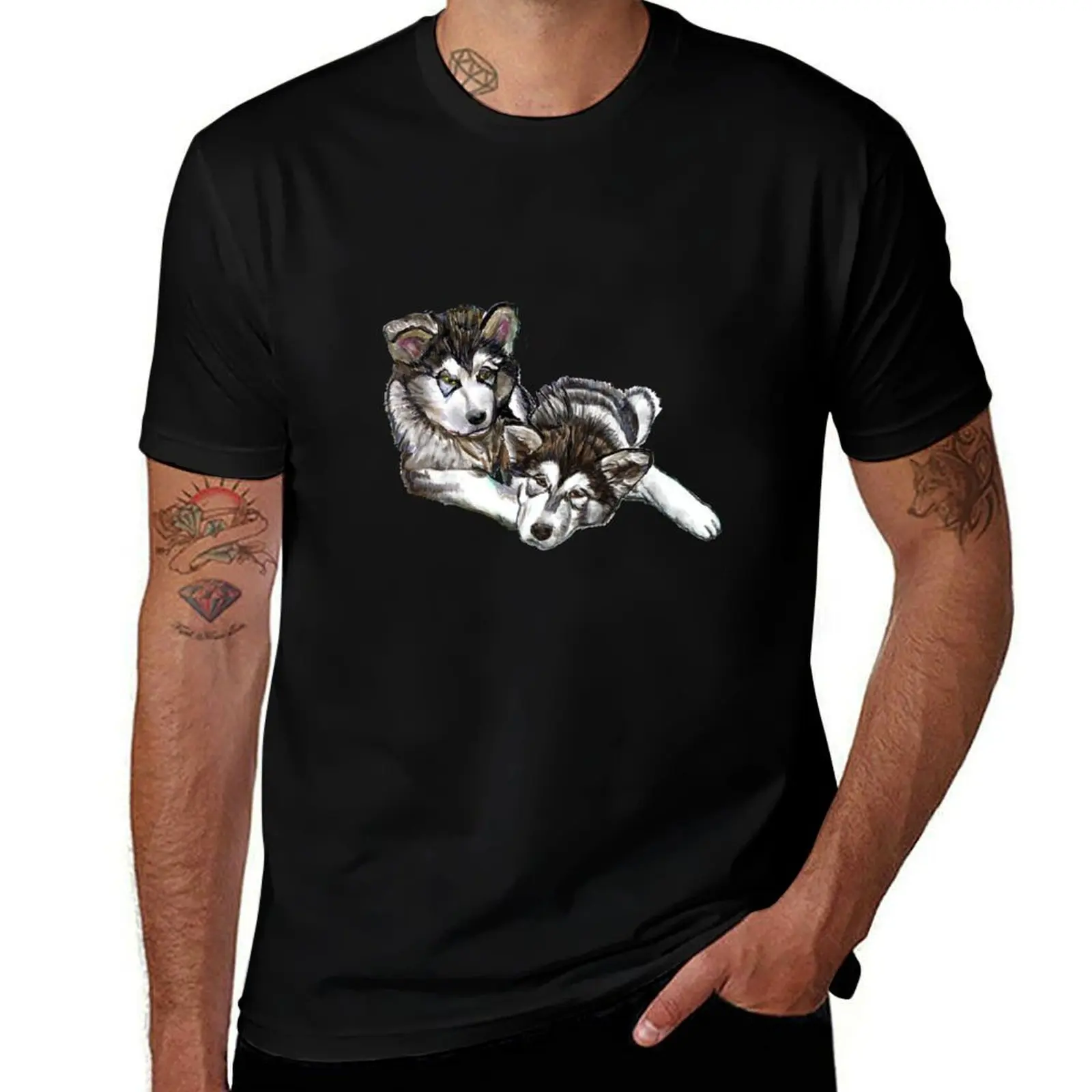 

two puppies Malamute T-Shirt baggy shirts vintage anime shirt essential t shirt black t shirts for men