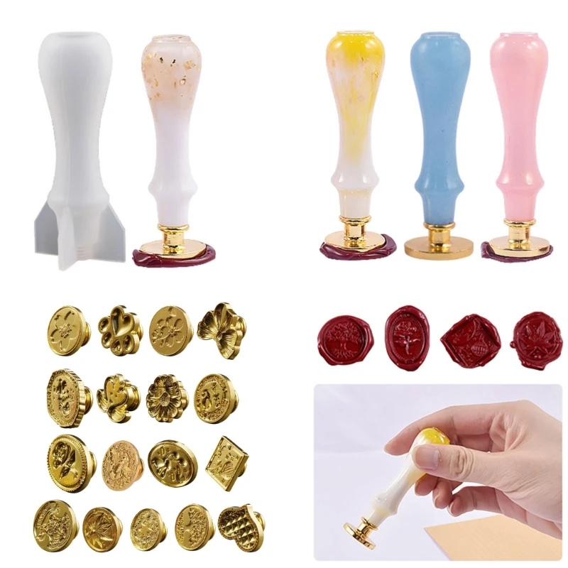 Diy Crystal Epoxy Seal Handle Silicone Mold Creative Retro Paint Seal Envelope Seal Stamp Mat Mold Stamp Head K3KF