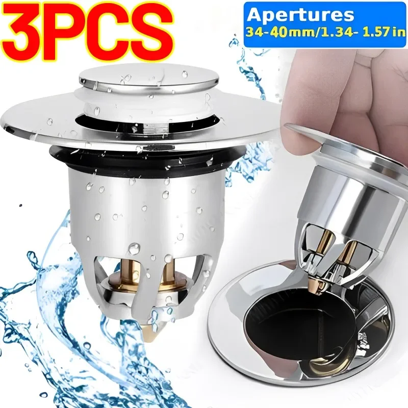 Bounce Core Push Type Drain Filter Hair Catcher Universal Copper Core Bath Stoppers Kitchen Bathroom Sink Bathtub Accessories