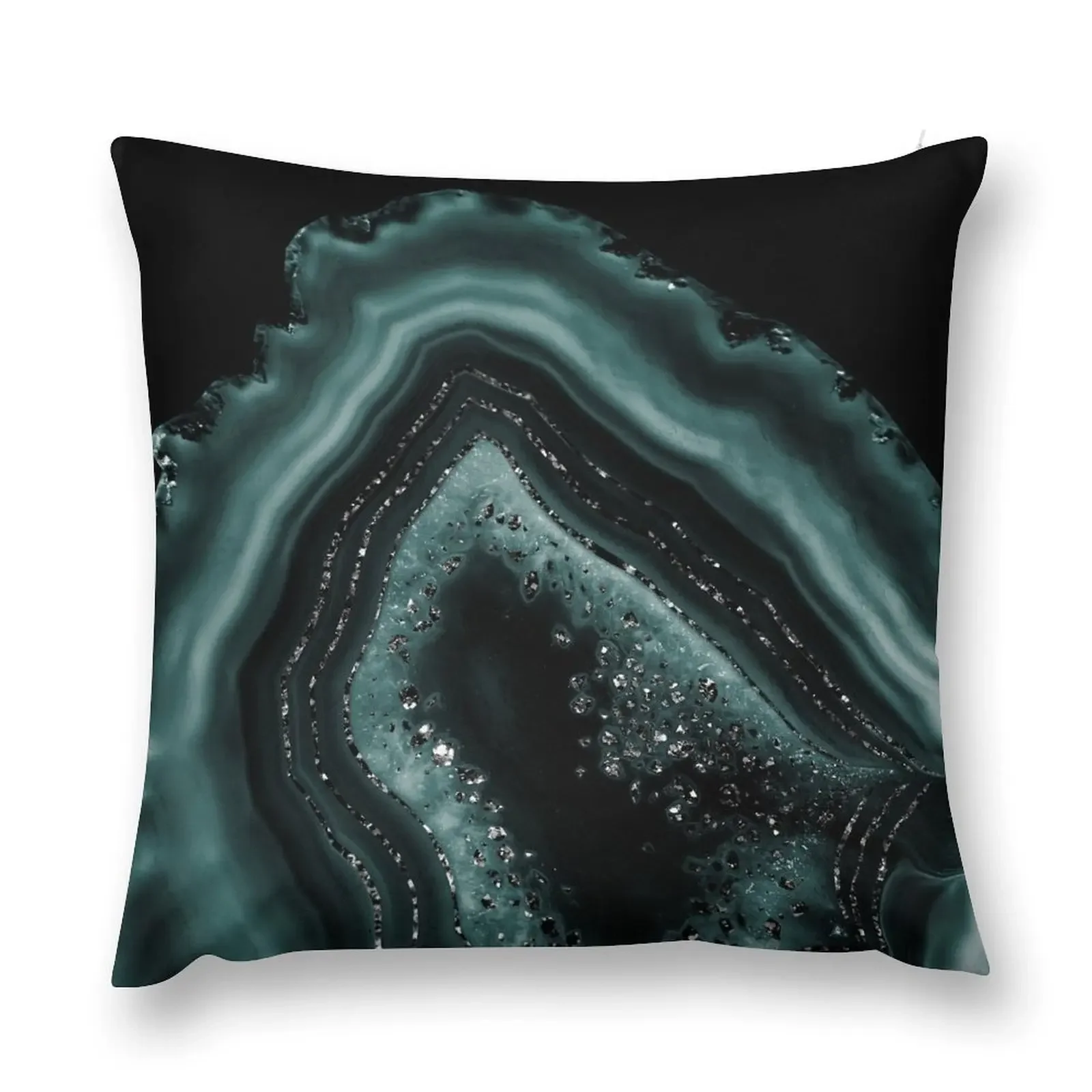 

Teal Agate Black Glam #1 (Photo of Glitter Only - Not Reflective) Throw Pillow pillow cover luxury pillow