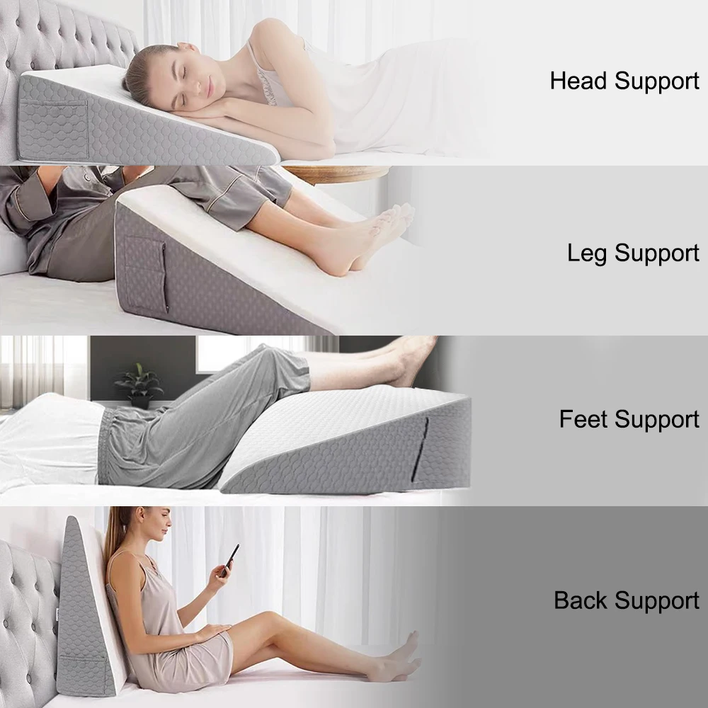 Bed Wedge Pillow Seat Backrest Neck Support for Sleeping After Surgery Triangle Feet Cushion Removable Washable