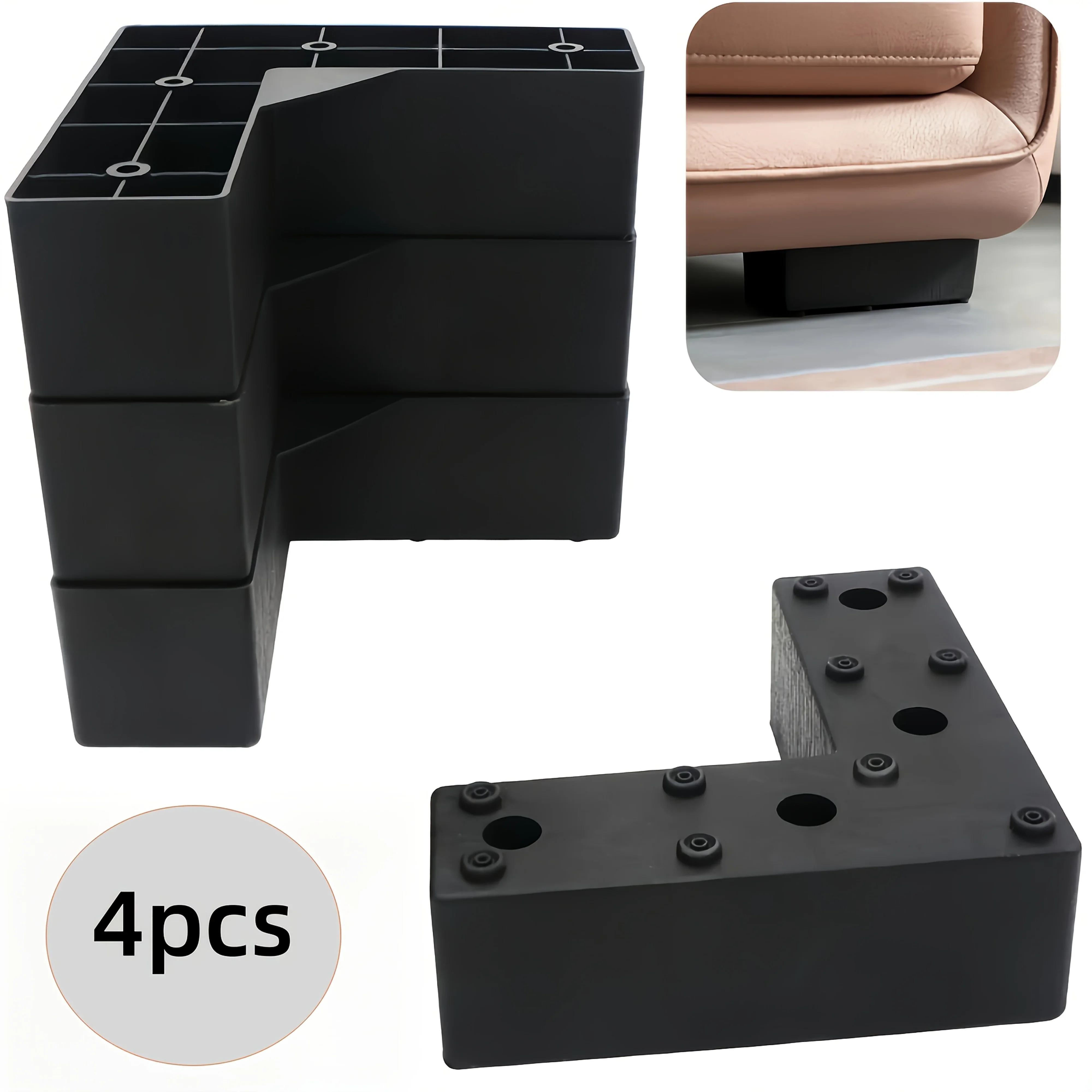 4pcs Heavy-Duty L-Shaped Furniture Legs - Industrial-strength load-bearing, Non-Slip Matte Black Finish,