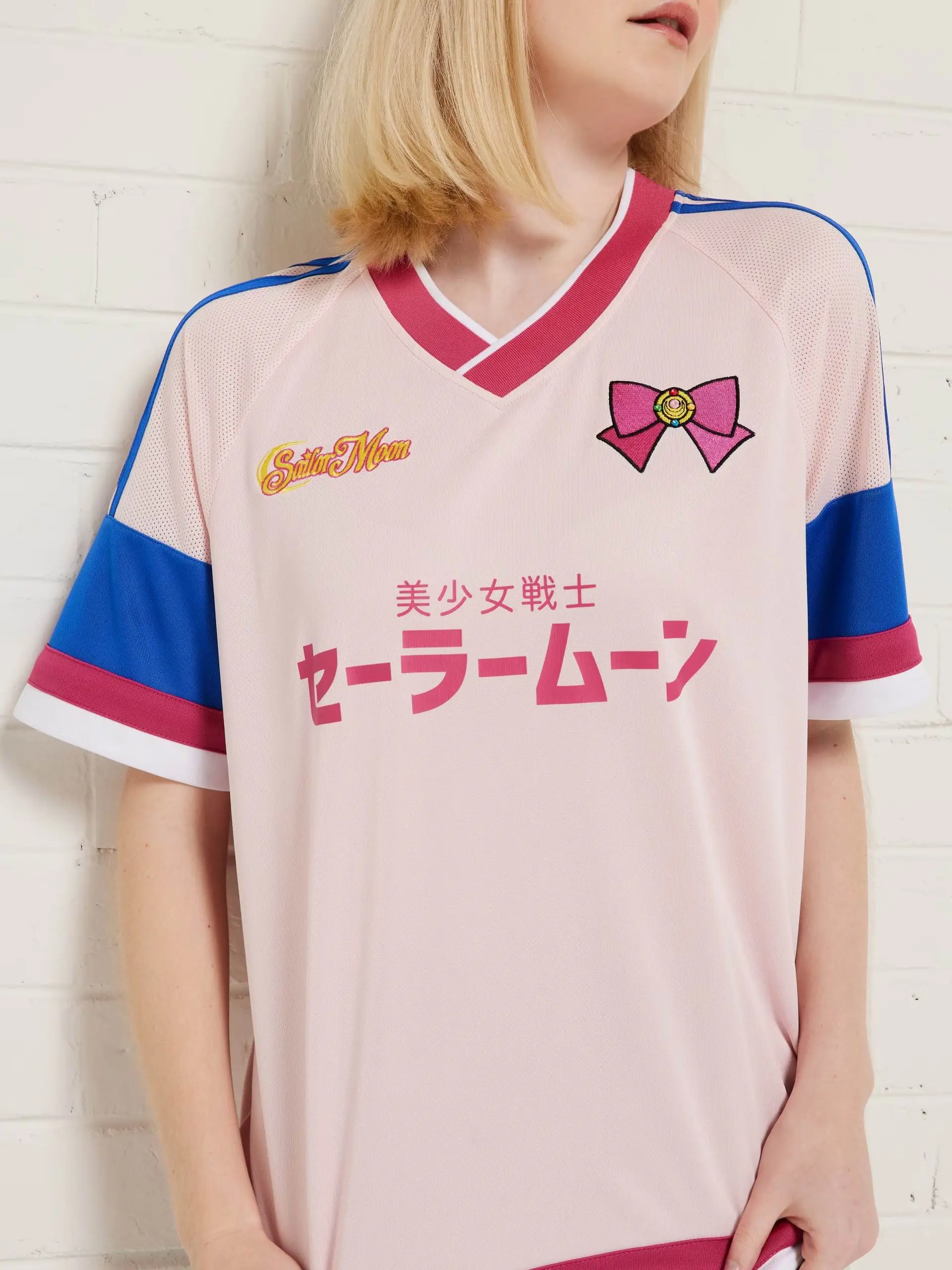 Sailor Moon Japanese Logo & Bow Print Jersey, Quick Dry Moisture Wicking Fabric, Athletic Streetwear For Adults Teens