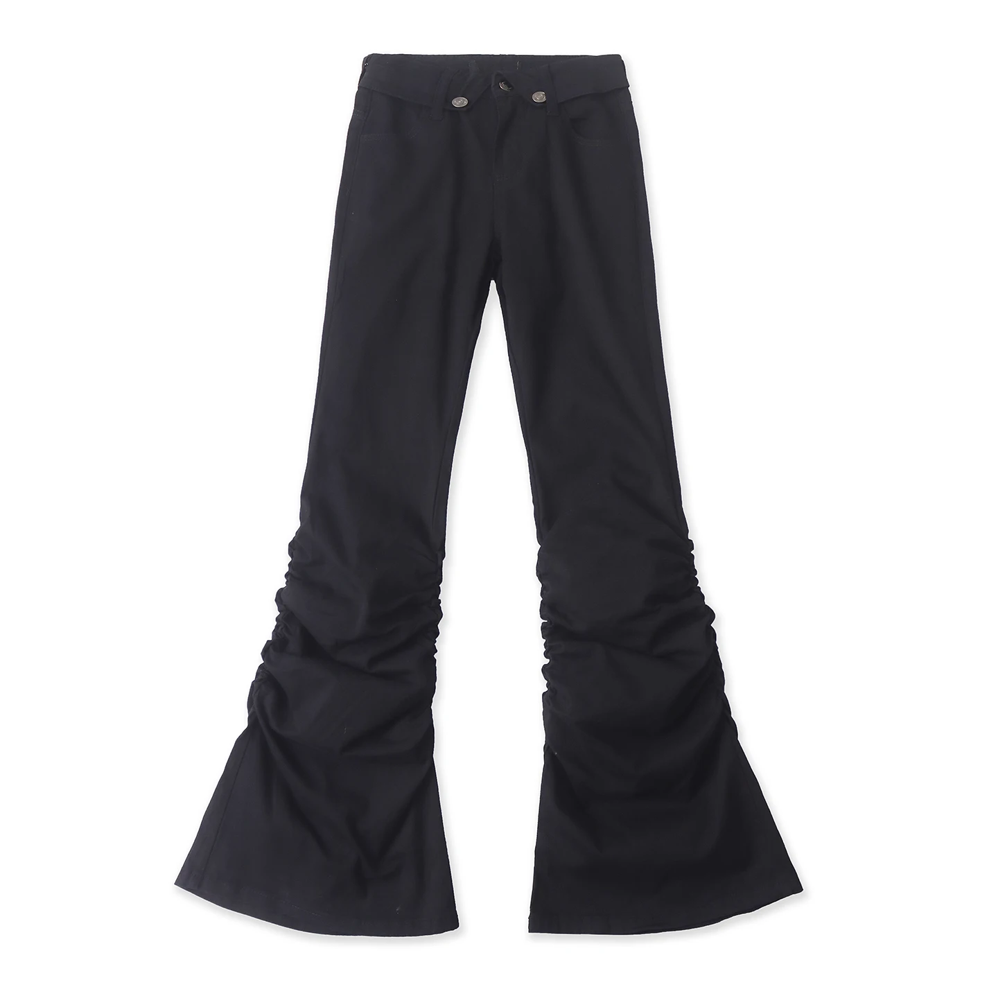 Fashion Pleated Casual Pants High Waist Bell Bottom Long Trousers Autumn New Style Women's Versatile Cuffed Slim Fit Trousers