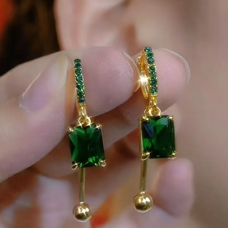

Elegant Emerald Threader Earrings, Square Cut Crystal Fringe Ear Climbers, Luxurious Gift for Her, Anniversary Present