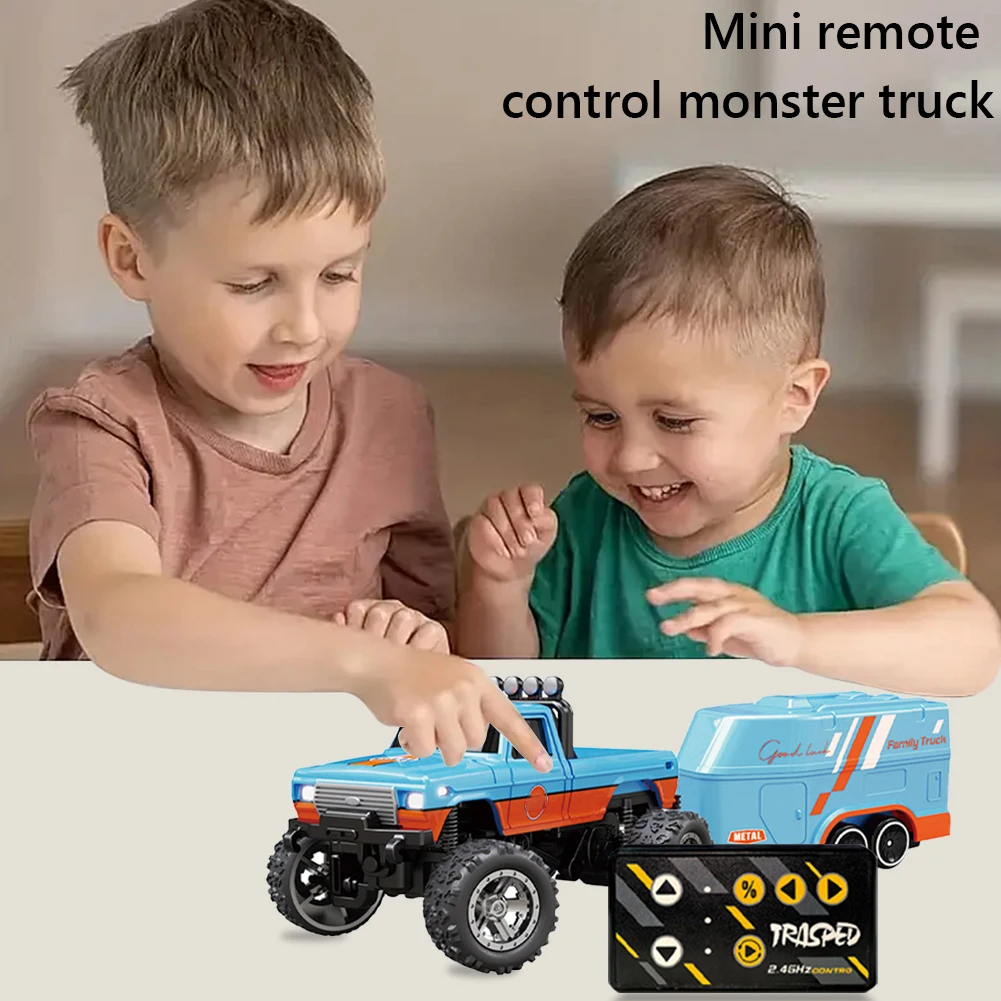 Mini-Offroad-Kletterauto mit Lichtern und Anhänger, All-Terrain-Offroad-LKW, Spielzeug, Maßstab 1:64, 2,4 GHz, Fernbedienung für Kindergeschenke