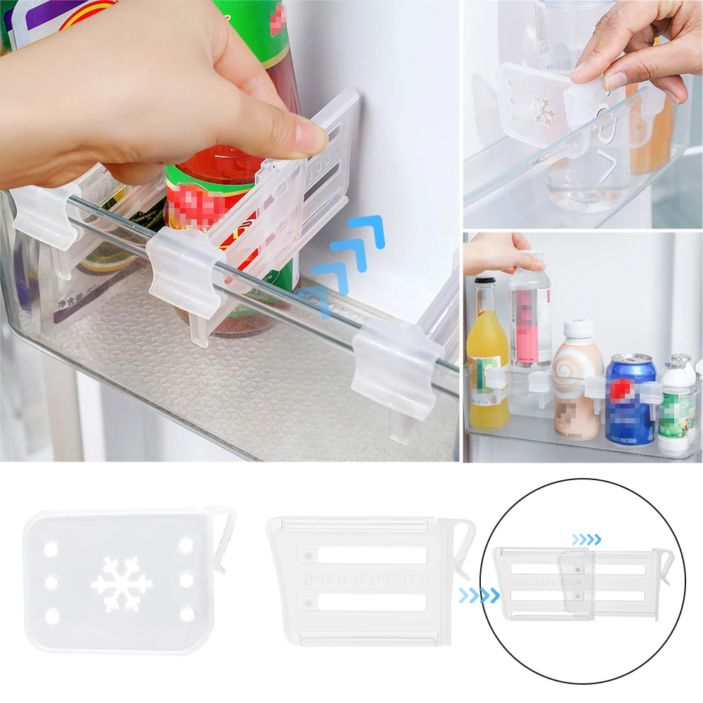 4pcs Refrigerator Side Door Storage Divider Clips, Plastic Bottle Rack Organizer, Kitchen Fridge Storage Partition Tools