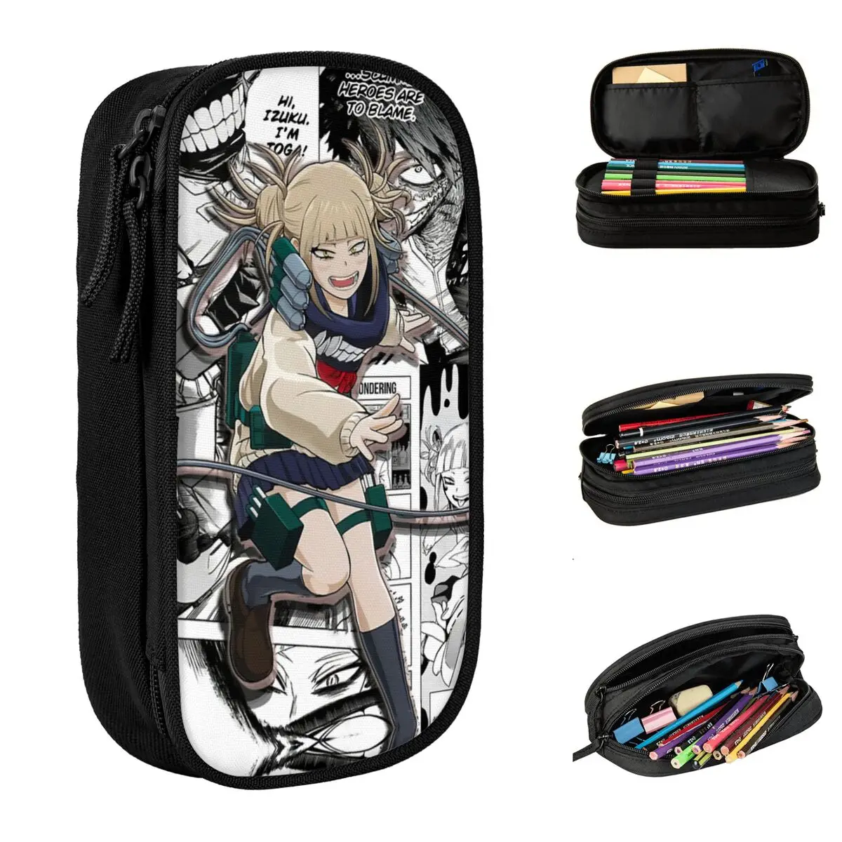 Himiko Kawaii Girl My Hero Academia Pencil Case Pen Holder Bags Kids Large Storage Students School Zipper Pencilcases