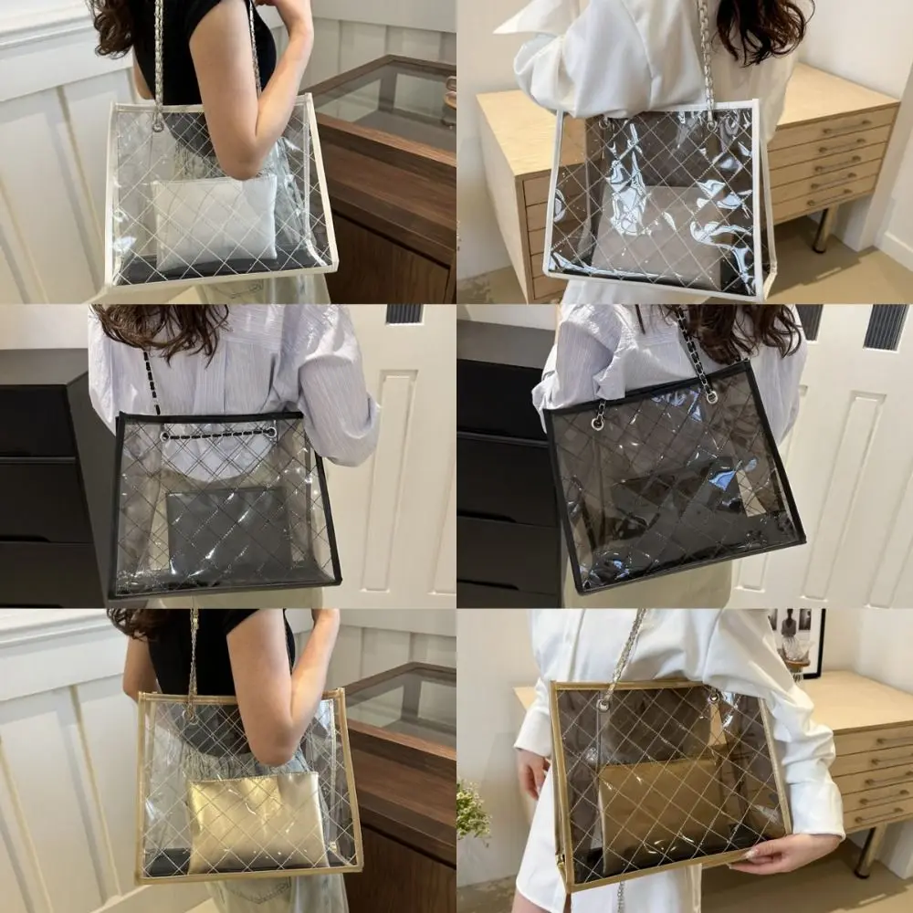 

Large Capacity Transparent Shoulder Bag Korean Style Summer Waterproof Composite Bag Underarm Bag Storage Beach Portable Tote