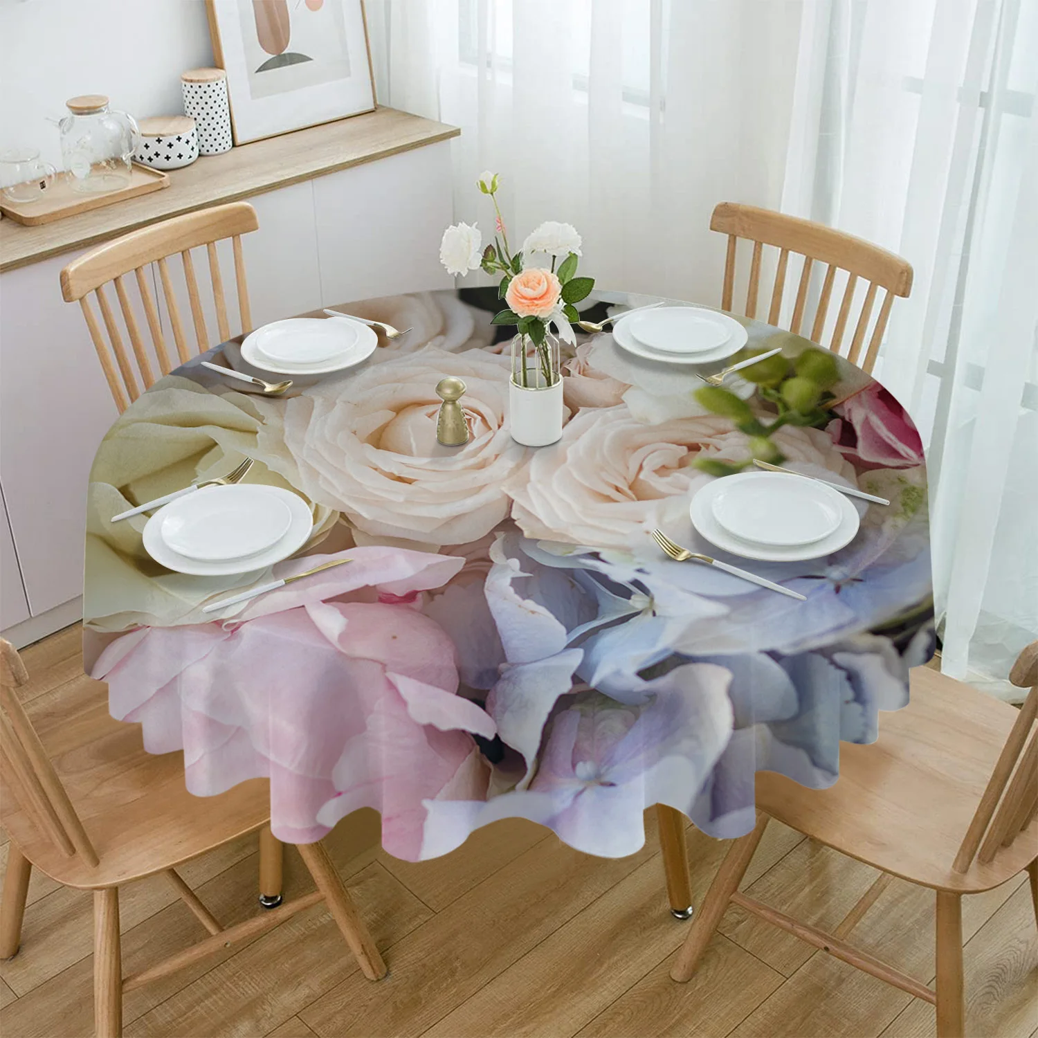 White Pink Flower Cluster Rectangular Tablecloth Dustproof Picnic Cloth Home Decoration Kitchen Waterproof Table Cover