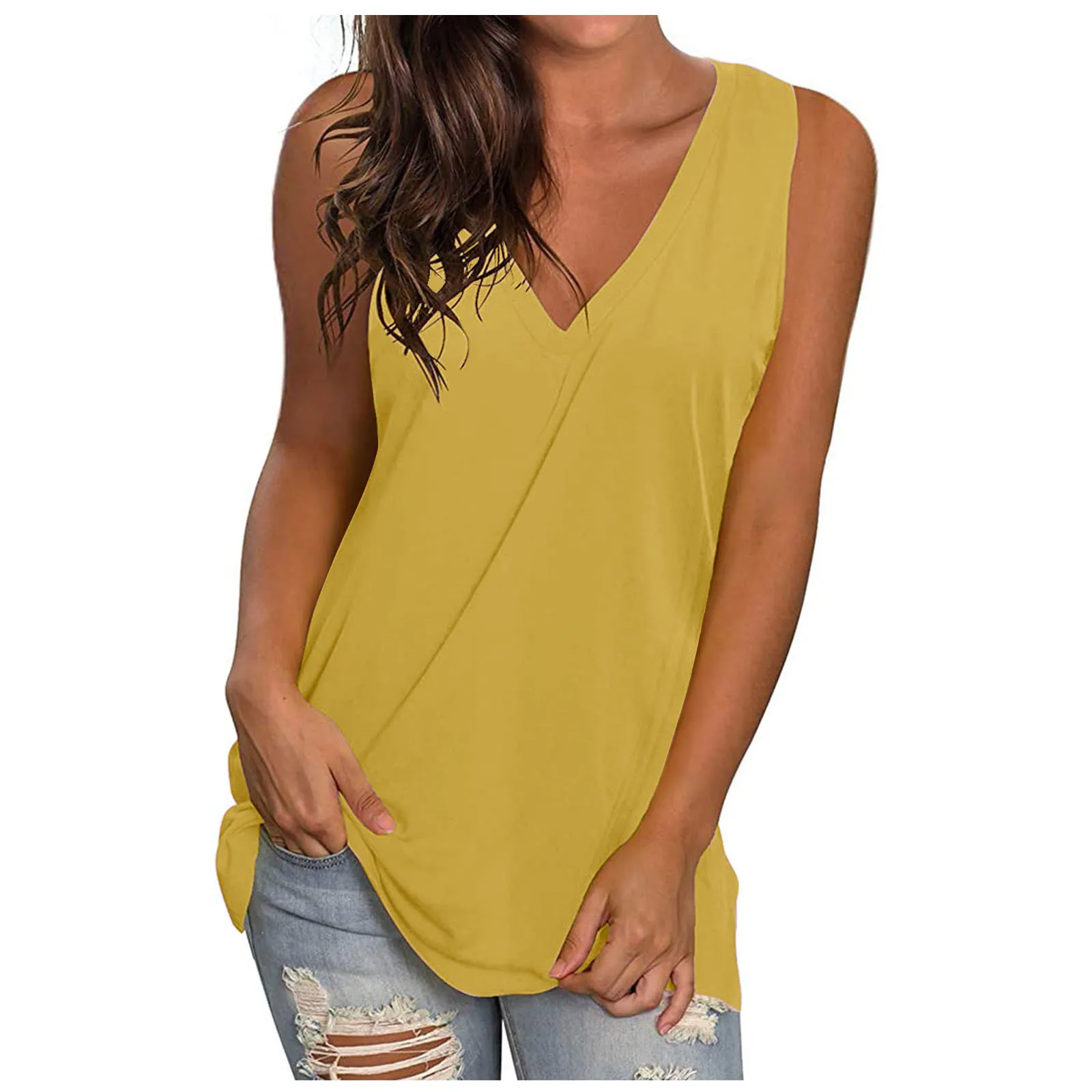 Women's Loose Comfortable V-neck Vest Sleeveless Tops Solid Color T-shirt Tops Spring Summer Ladies Large Size T-shirt Clothing