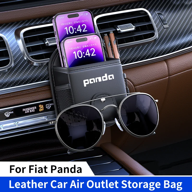 Car Air Outlet Debris Storage Bag For Fiat Panda Coss4x4 Mobile Phone Sunglasses Key Vent Dashboard Tidy Hanging Organizer Box