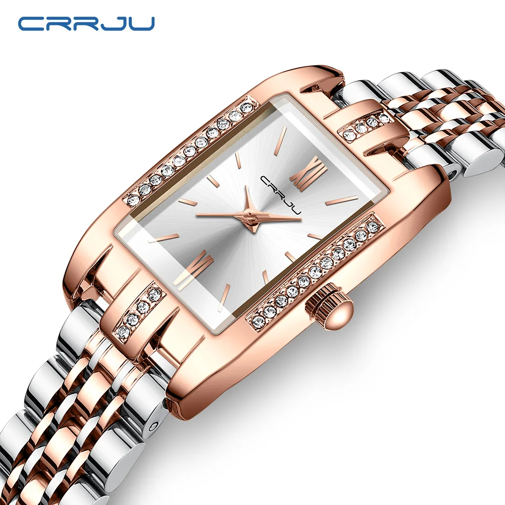 CRRJU Ladies Wristwatch Gold Diamond Watch Women Quartz Watches Luxury Stainless steel High Accuracy Waterproof Watches