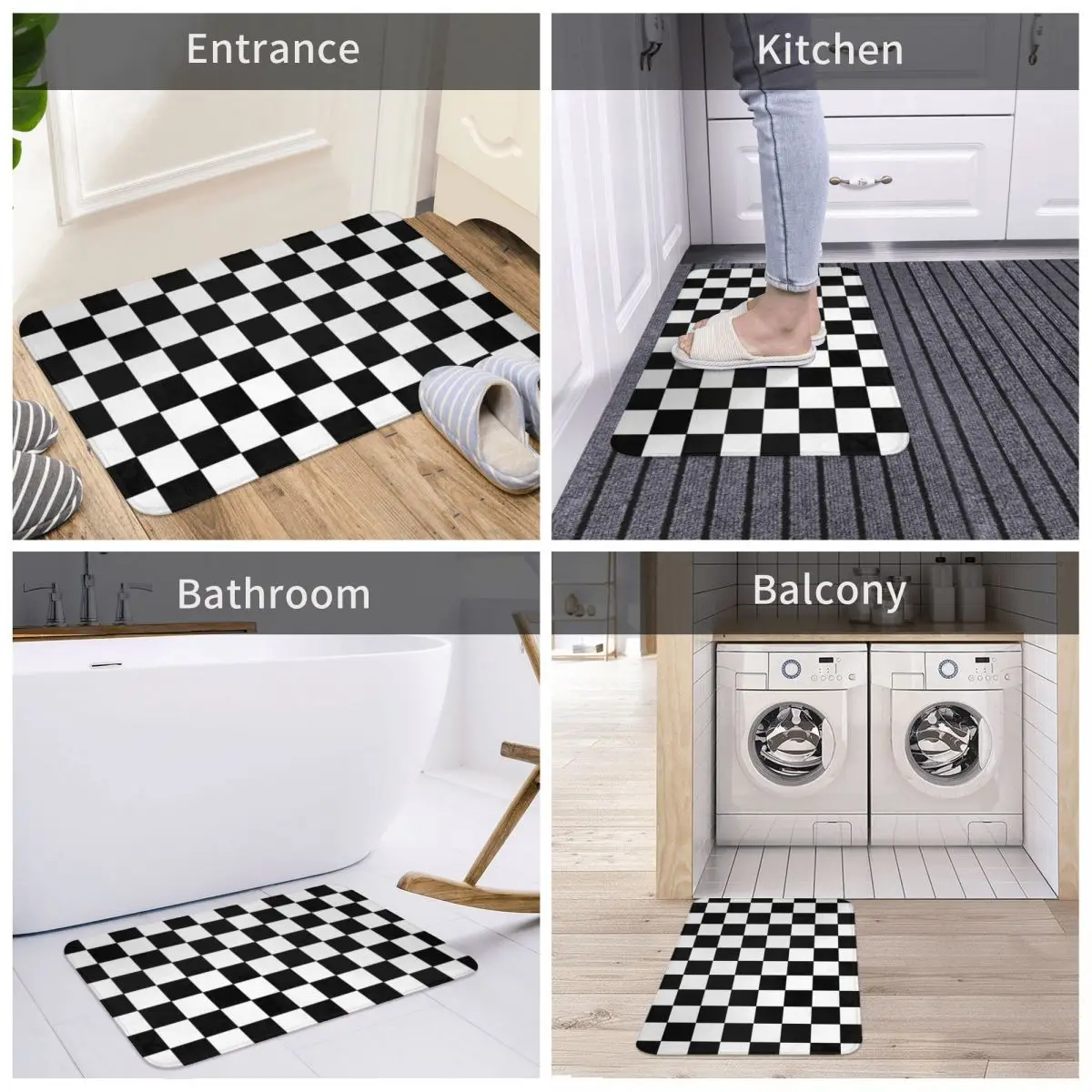 Checkered Black And White Polyester Doormat Rug carpet Mat Footpad Non-slip Washable Corridor Kitchen Bedroom balcony toilet