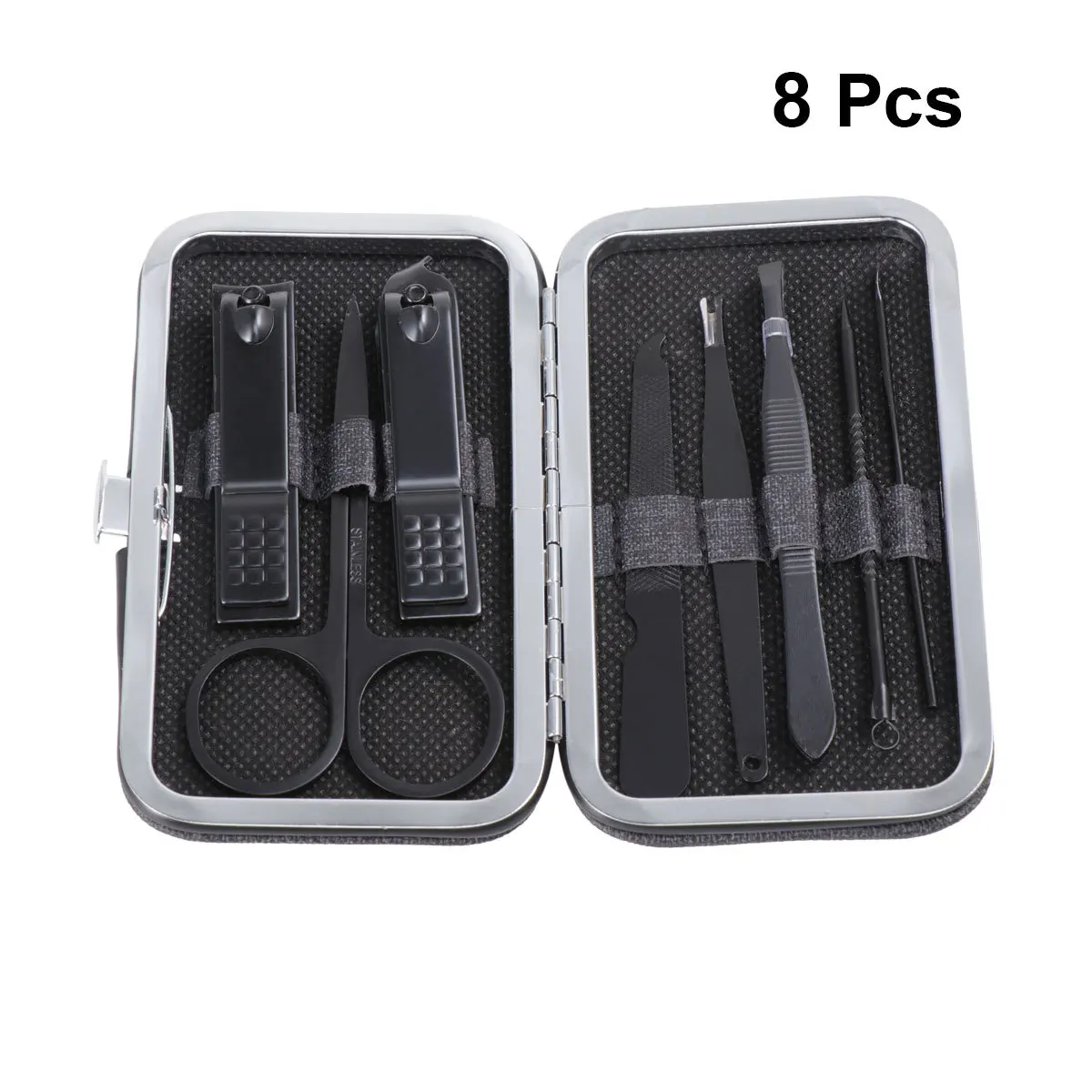 

1Set Stainless Steel Manicure Pedicure Nail Care Set Grooming Kit Eye-Brow Shaping Tool Portable Travel Case Black