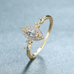 Huitan Exquisite Bridal Wedding Rings with Marquise Cubic Zirconia Luxury Gold Color Engagement Band Accessories Fashion Jewelry
