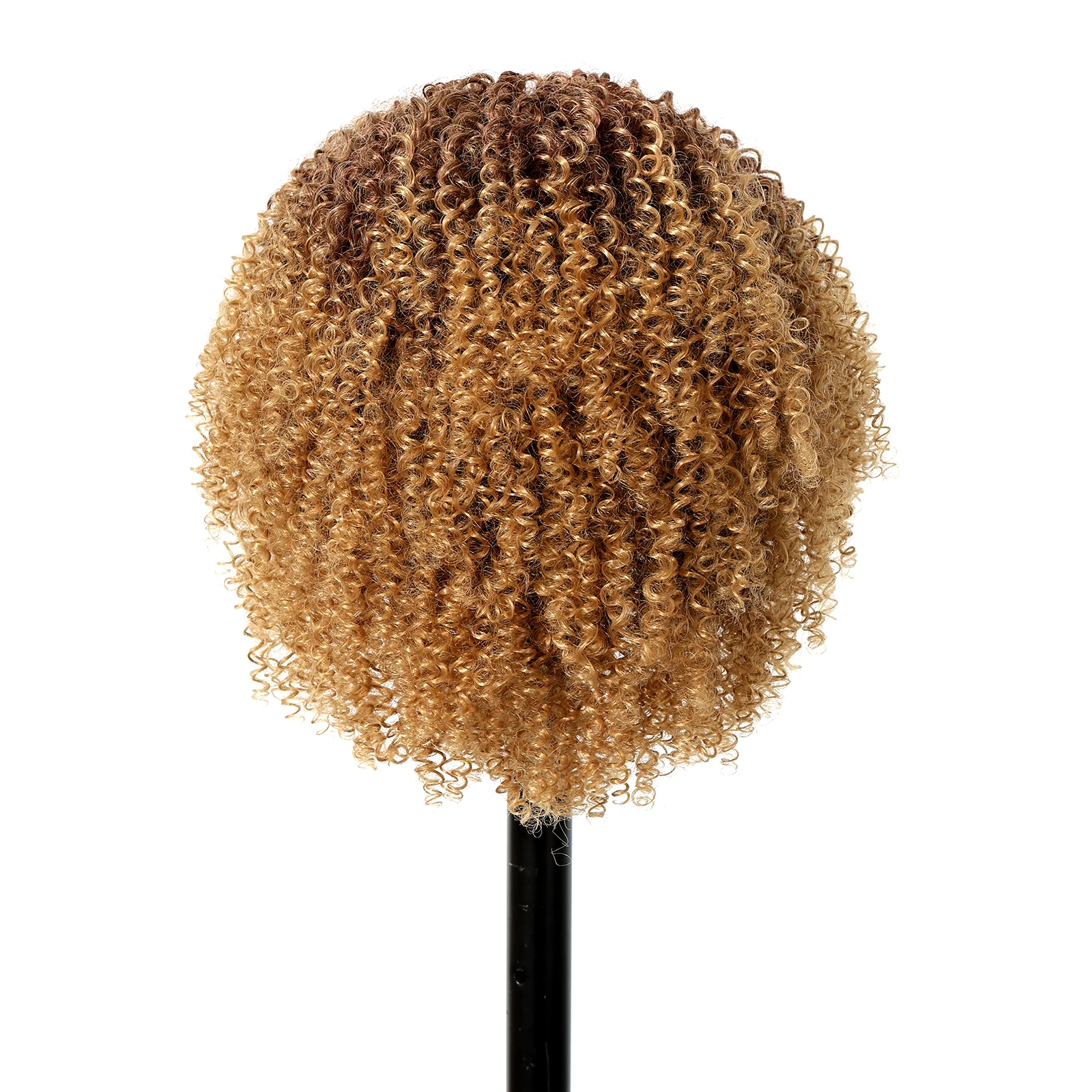 Afro Golden Brown Synthetic Wigs Kinky Curly Bob Bomb Wig with Bangs Short Curly Hair for Black Women Brazilian Heat Resistant