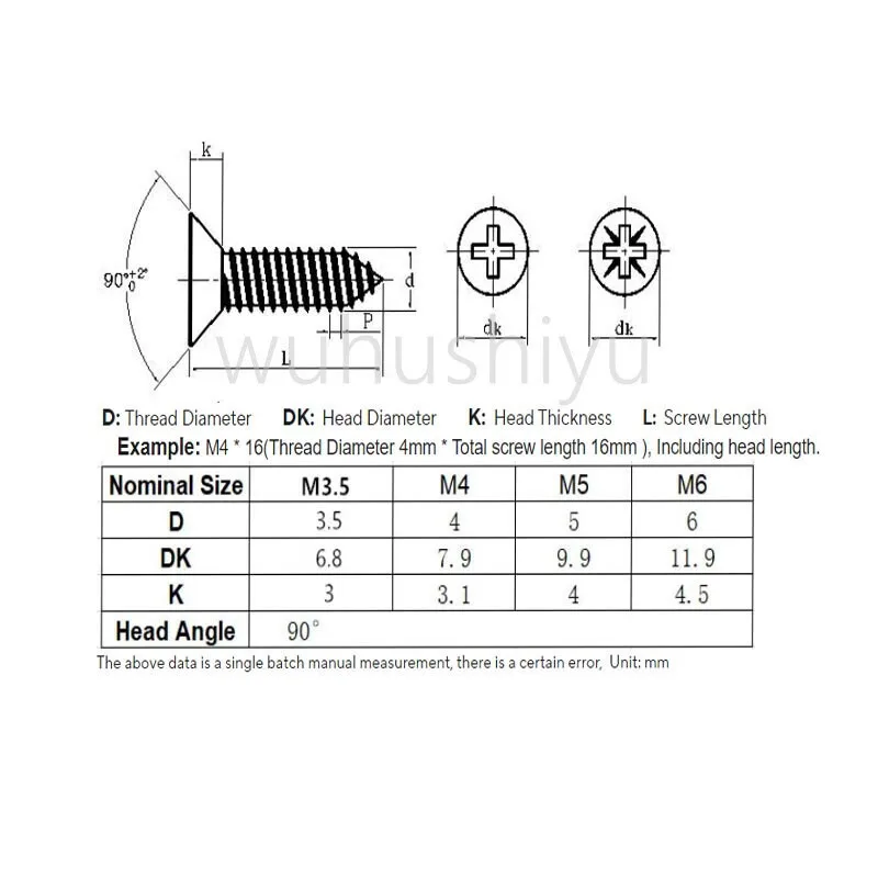 15-50pcs Flat Head Self-Tapping Wood Screws M3 M3.5 M4 M5 M6 Color Zinc Flat Head Phillips Tip for Drywall and Fiberboard