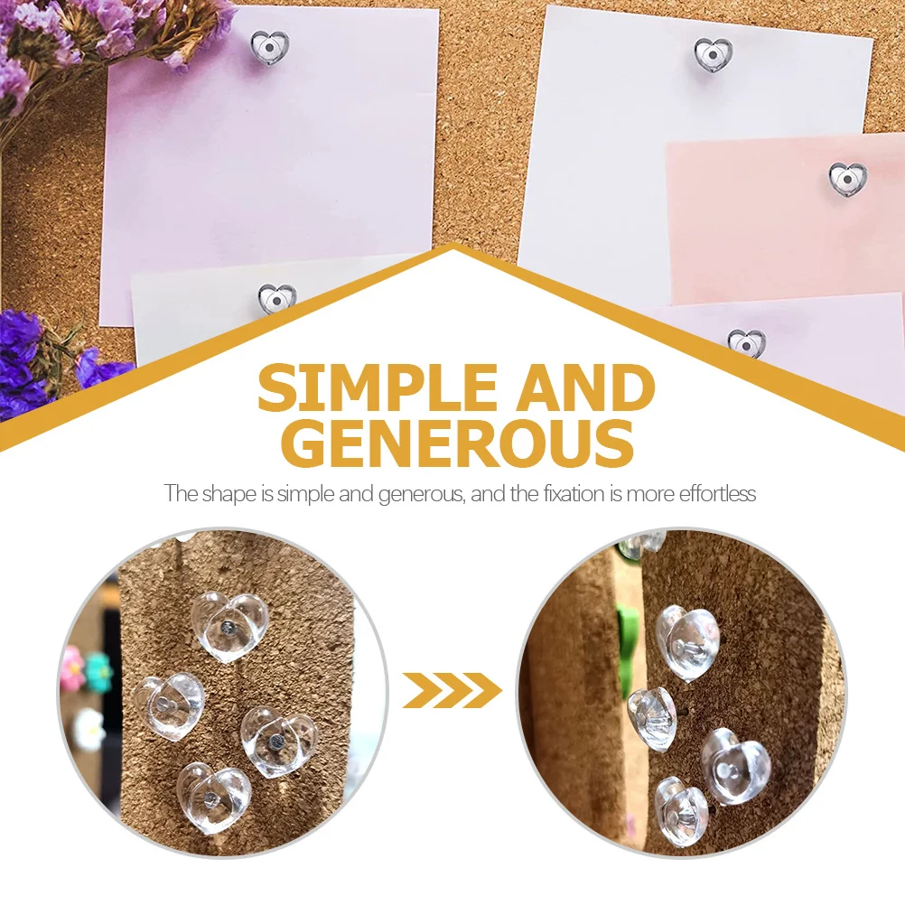 

100Pcs Delicate Heart Shaped Push Pins Transparent Multi-Function Thumbtacks for Map Marking Home Office School Supplies
