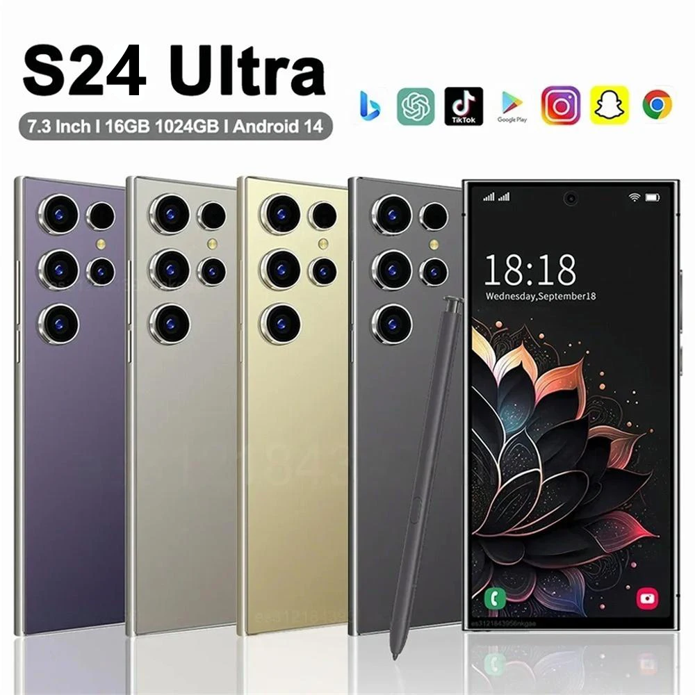 New S24 Ultra Smartphone 5G 7.3HD Cell Phone Snapdragon 8 gen 3 Android Cellphone 16GB+1TB Mobile Phones Face Unlocked Dual SIM