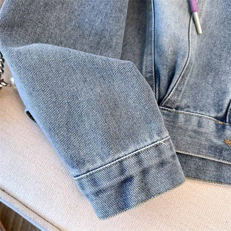 Mode Tie-Dye Abnehmbare Gestrickte Mit Kapuze Denim Jacke Frauen Kurze Cowboy Oberbekleidung Frühling Herbst Casual Langarm Jeans Jacke