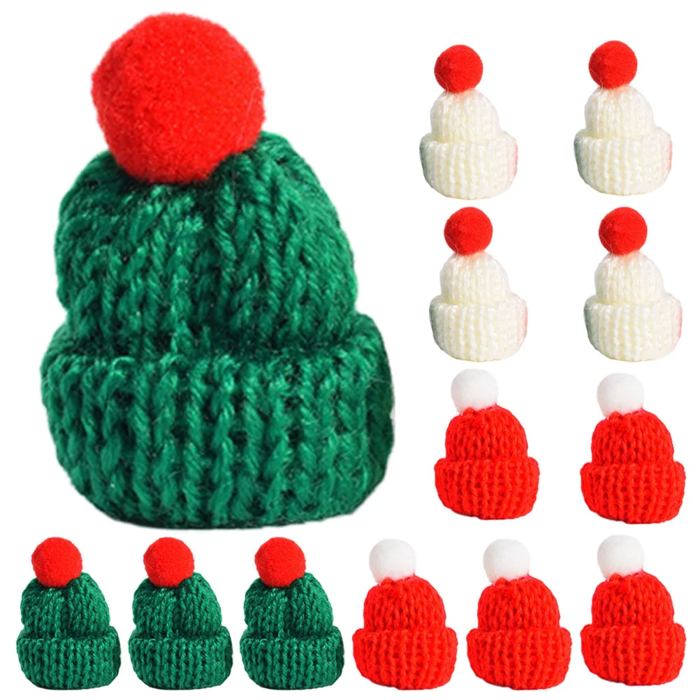 24 Pcs Woolen Beanie Knitting Hat Christmas Tree Ornaments Letter Mini Yarn Hats