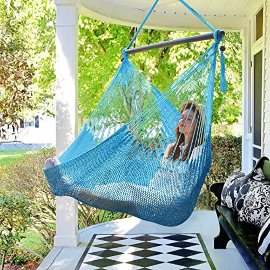 

Caribbean Hammock Swing Chair with Spreader Bar Large Hammock Chair Hand Craft Rope Hanging Chair Outdoor Indoor Bedroom 330 LB