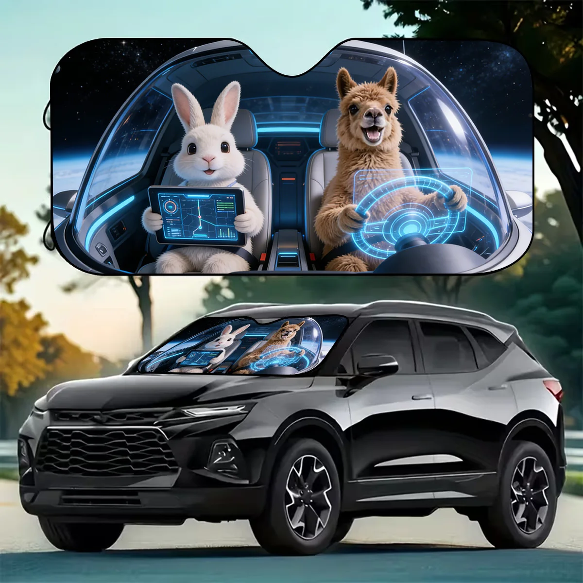 1pc, Cute And Adorable Rabbit And Alpaca Shaped Car Sunshade, Foldable For Easy Storage, Protective Sunshade To Keep Your Car Co