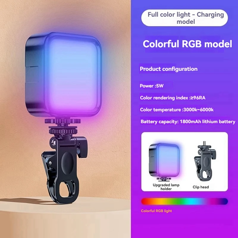 Portátil rgb flash para fotografia, luz portátil com clipe, para iphone, samsung, ipad, telefones celulares