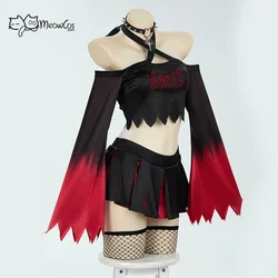 MEOWCOS Women Halloween Gothic Cheerleader Uniform Dark Vampire Demon Set Jagged Top and Skirt Cosplay Costume