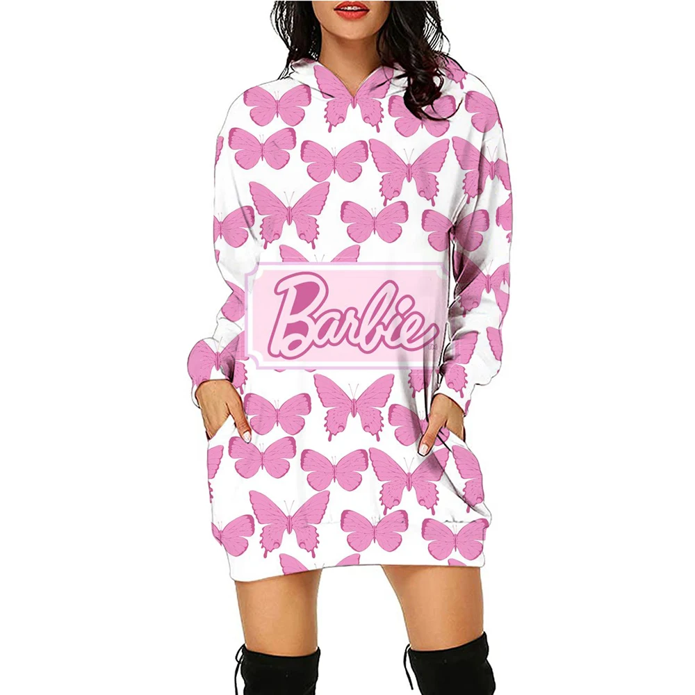 

Fashion Barbie Princess print Long Sleeve Mini Dress Women Elegant O Neck Waist Party Dress Spring Fall Casual Commuting Dress