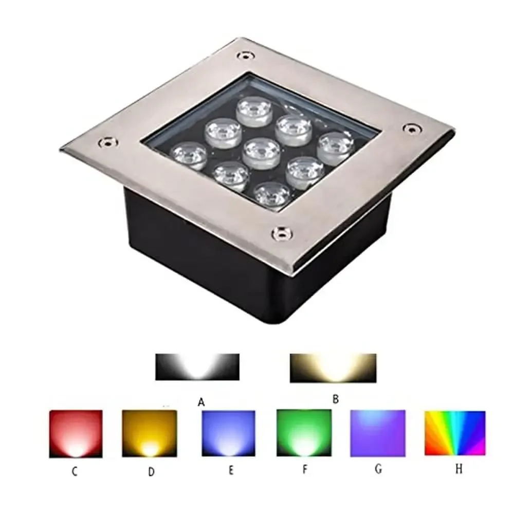 Outdoor Stainless Steel LED Pathway Light 2 Pack Waterproof Ground Lamp Garden Yard Fixture Square 7 Color