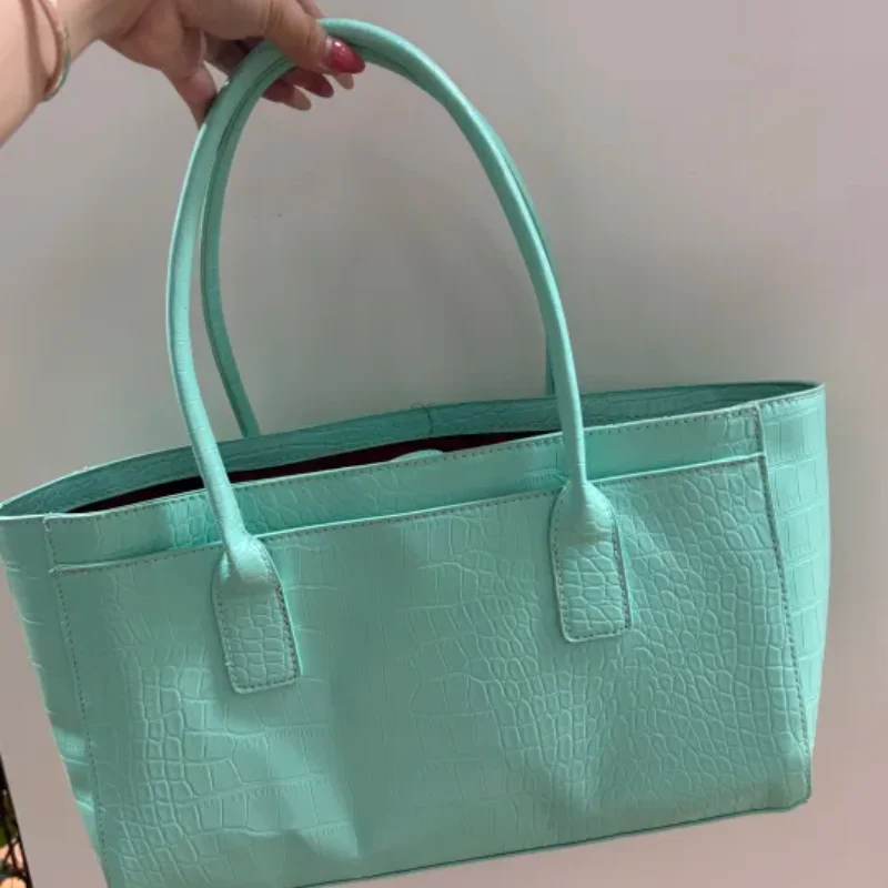 Handtasche mit Krokodilleder-Prägung und Obergriff, Luxuriöse Grüne Tragetasche, Vielseitige Schicke Alltags-Schultertasche für Frauen – Detail 21