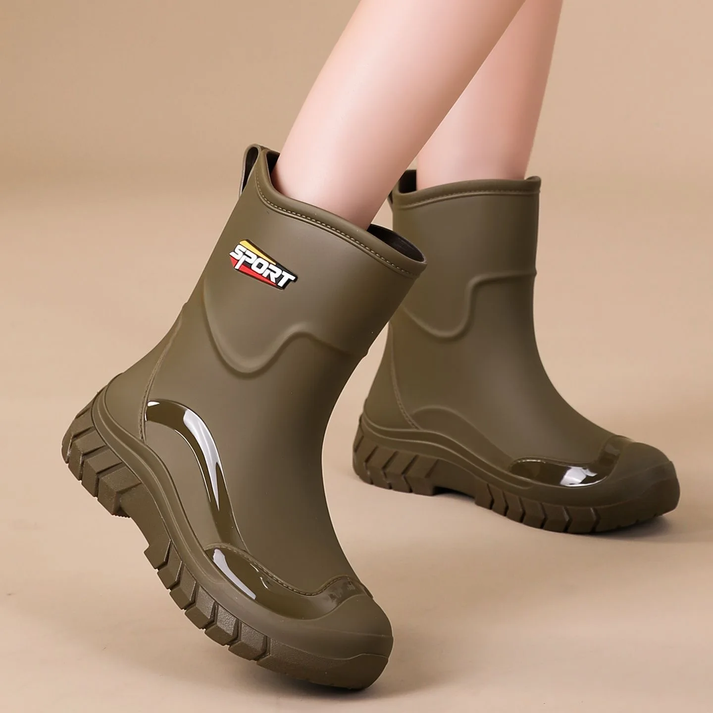 Fashionable Women's Rain Boots Elastic Mouth Fleece Lined Kitchen Non Slip Waterproof Soft Bottom Shoe PVC Material Spring Au...