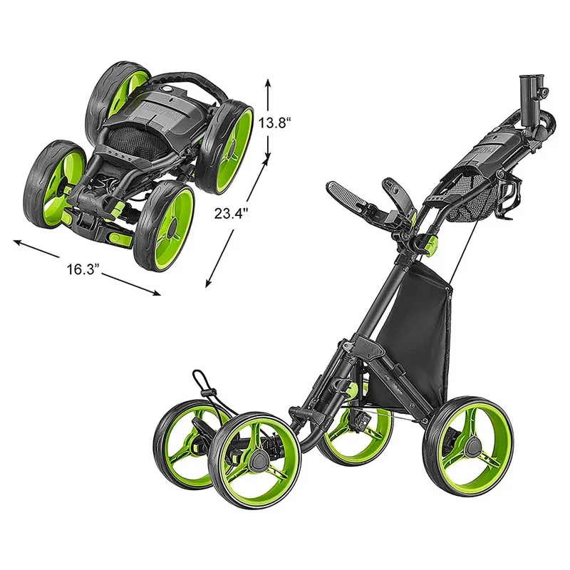Factory Hot Selling Hot Sales 4 Wheels Golf Cart Golf Trolley Cart Folding Golf Push Trolley with Foot Brake and Umbrella Holder