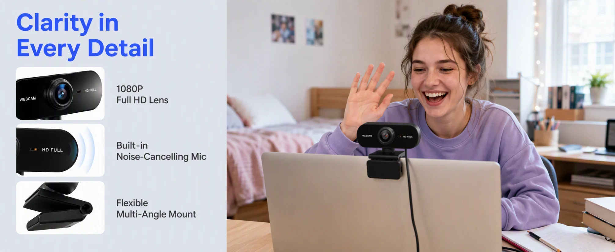 Kamera 1080P HD Computer HD USB-Kamera mit eingebautem Mikrofon USB-Netzwerkkamera Webcam für die Arbeit mit Mikrofon und Stativ – Detail 10