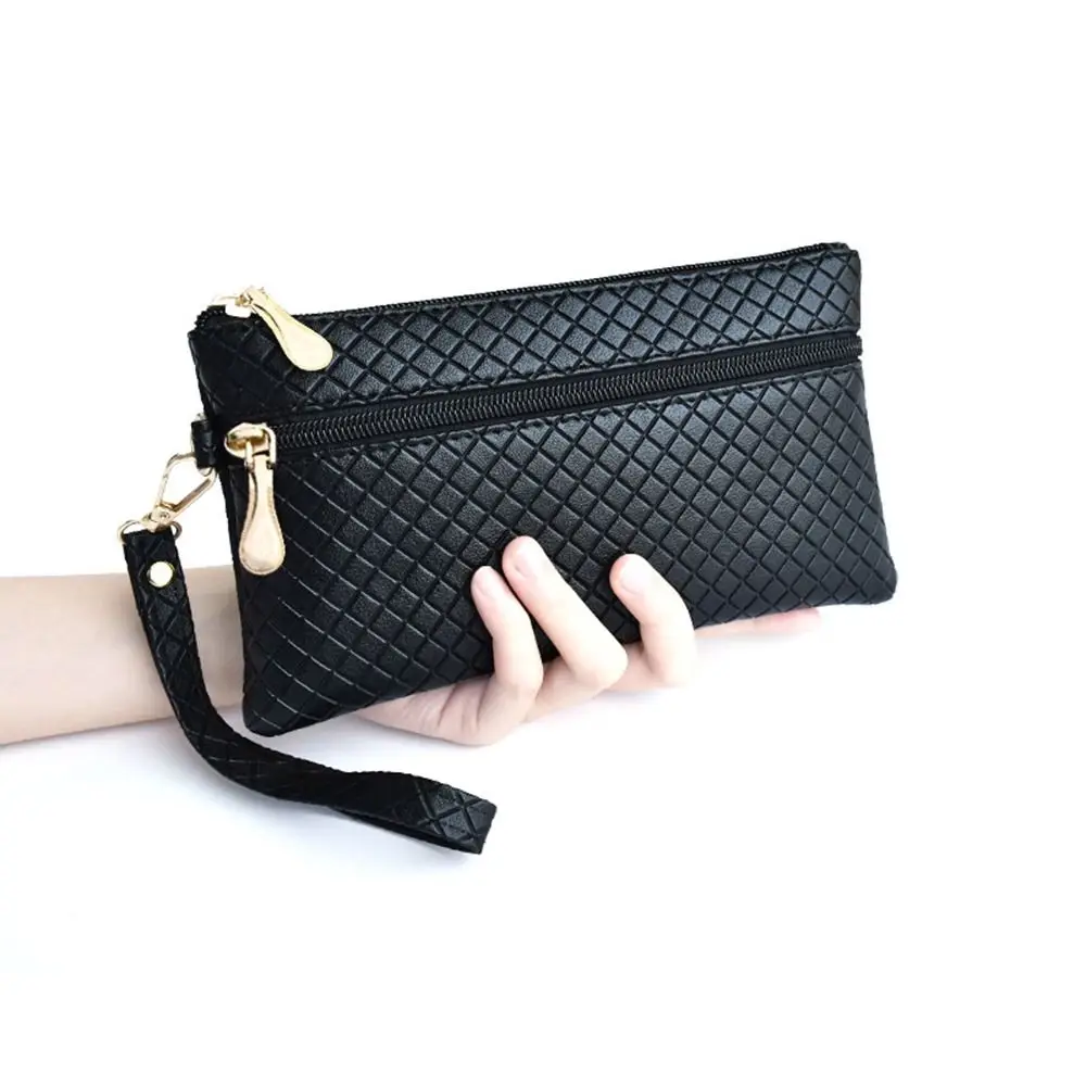 

PU Leather Women's Long Wallet New Large Capacity Double Zipper Phone Card Holder Long Multifunctional Wristlet Clutch Lady