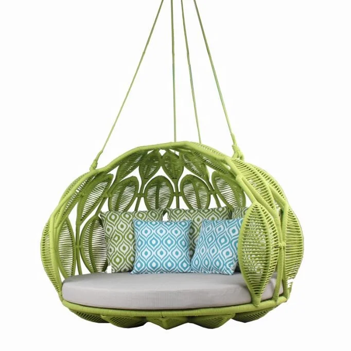 Modern Design Outdoor Hotel Resort Rope Braided Patio Round Hanging Sofa Bed