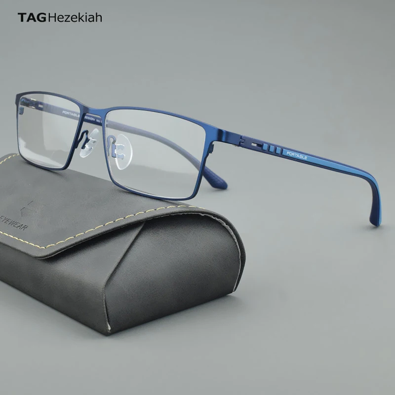 Business Men Titanium Alloy Glasses Men FULL FRame Square Myopia Prescription Eyeglasses Frames High Quality Blue Frame 9386