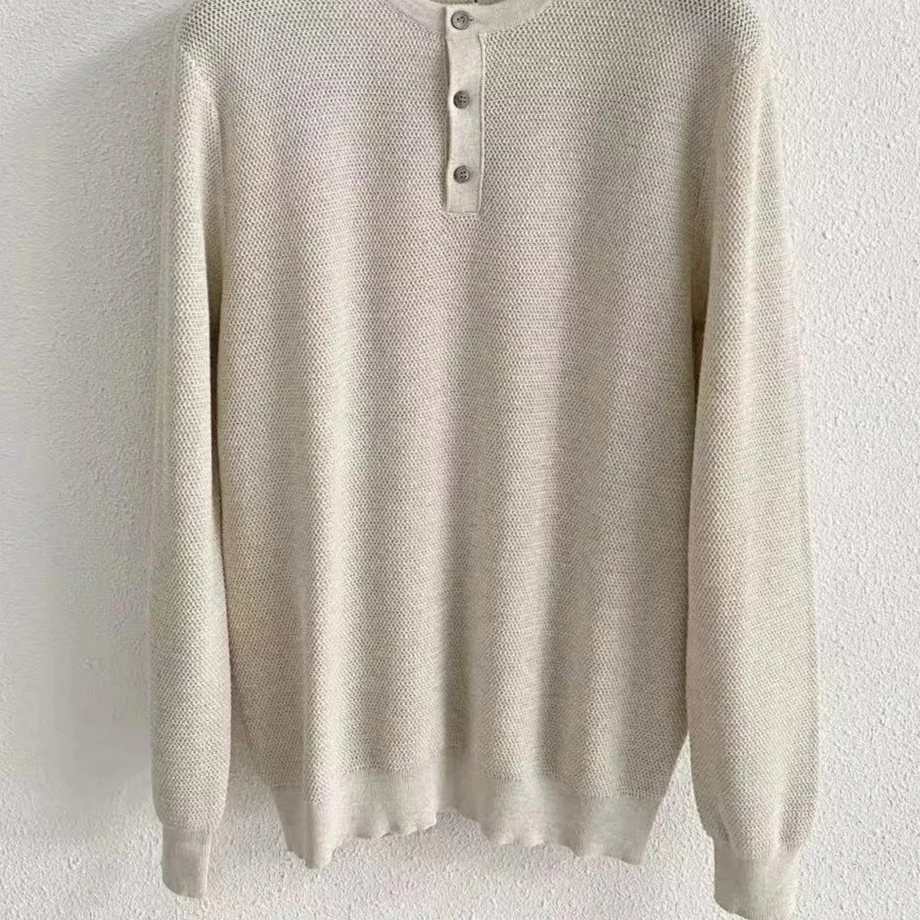 Italian LP old money style men's Henry collar casual solid color comfortable knitted sweater