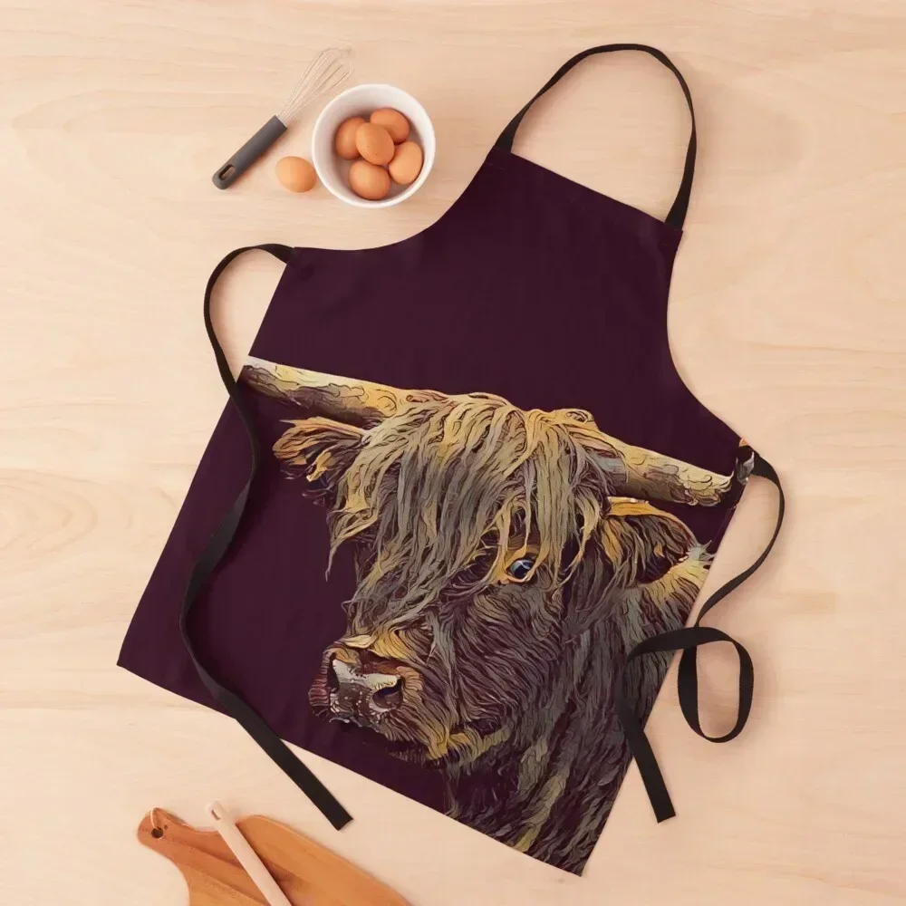 

THE HIGHLAND COW 004 - The Dark Animal Series Apron professional kitchen kitchen woman Waterproof women Women Kitchen'S Apron